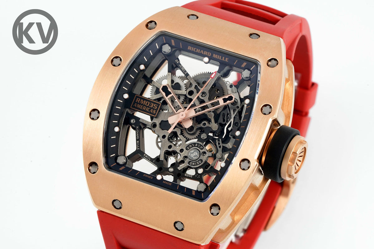 Richard Mille RM035 Americas Hollow Tonneau Mechanical Watch Magnesium Alloy Rubber Strap Multi Colors