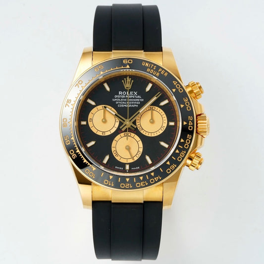 Rolex Cosmograph Daytona 40mm Rubber Strap Weighted 18K Gold‑Plated Cal.4131 Chronograph Movement