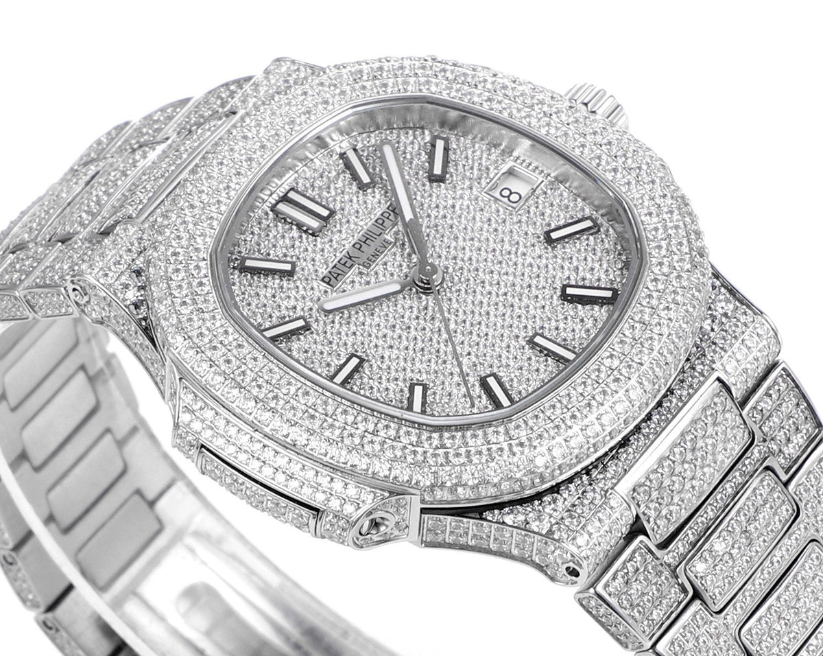 Patek Philippe Nautilus 40mm Full Diamond Automatic Watch | Cal.324 SC Movement Stainless Steel Bracelet
