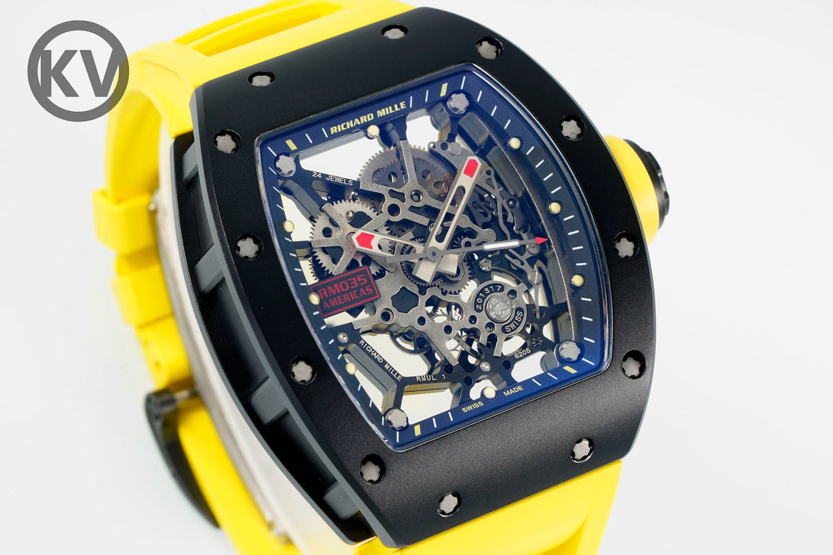 Richard Mille RM035 Americas Hollow Tonneau Mechanical Watch Magnesium Alloy Rubber Strap Multi Colors