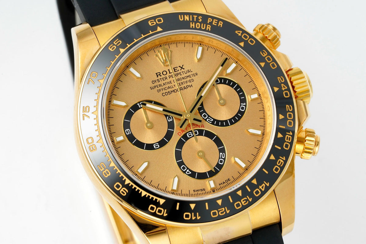 Rolex Cosmograph Daytona 40mm Rubber Strap Weighted 18K Gold‑Plated Cal.4131 Chronograph Movement