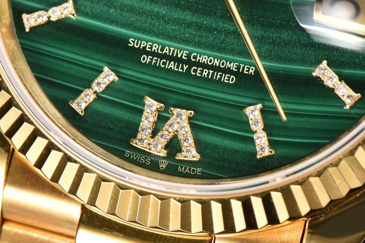 Rolex Day-Date 36 Hidden 6 Diamond Roman Markers | CS Factory Natural Gemstone Dial 904L Steel Watch
