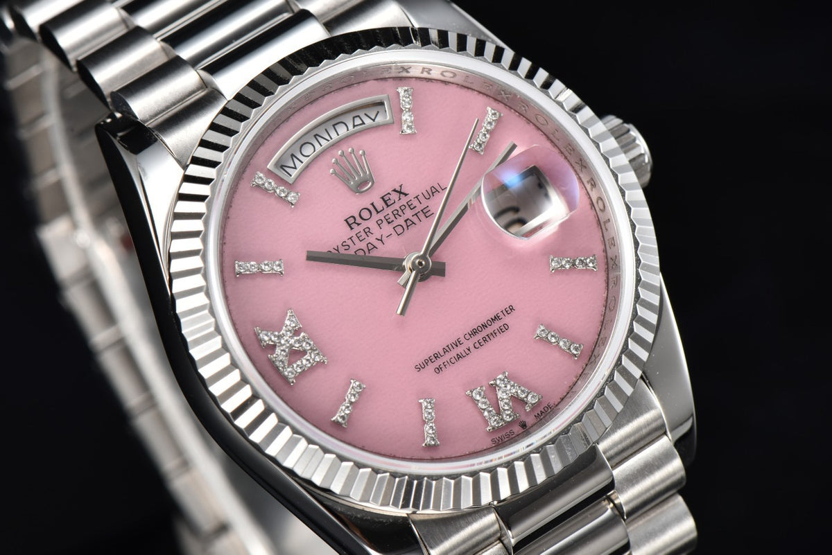 Rolex Day-Date 36 Hidden 6 Diamond Roman Markers | CS Factory Natural Gemstone Dial 904L Steel Watch