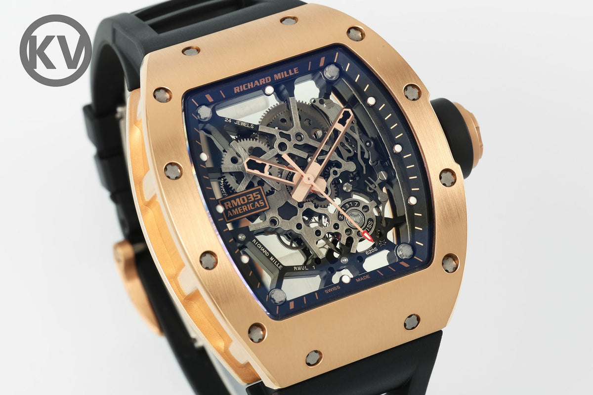 Richard Mille RM035 Americas Hollow Tonneau Mechanical Watch Magnesium Alloy Rubber Strap Multi Colors