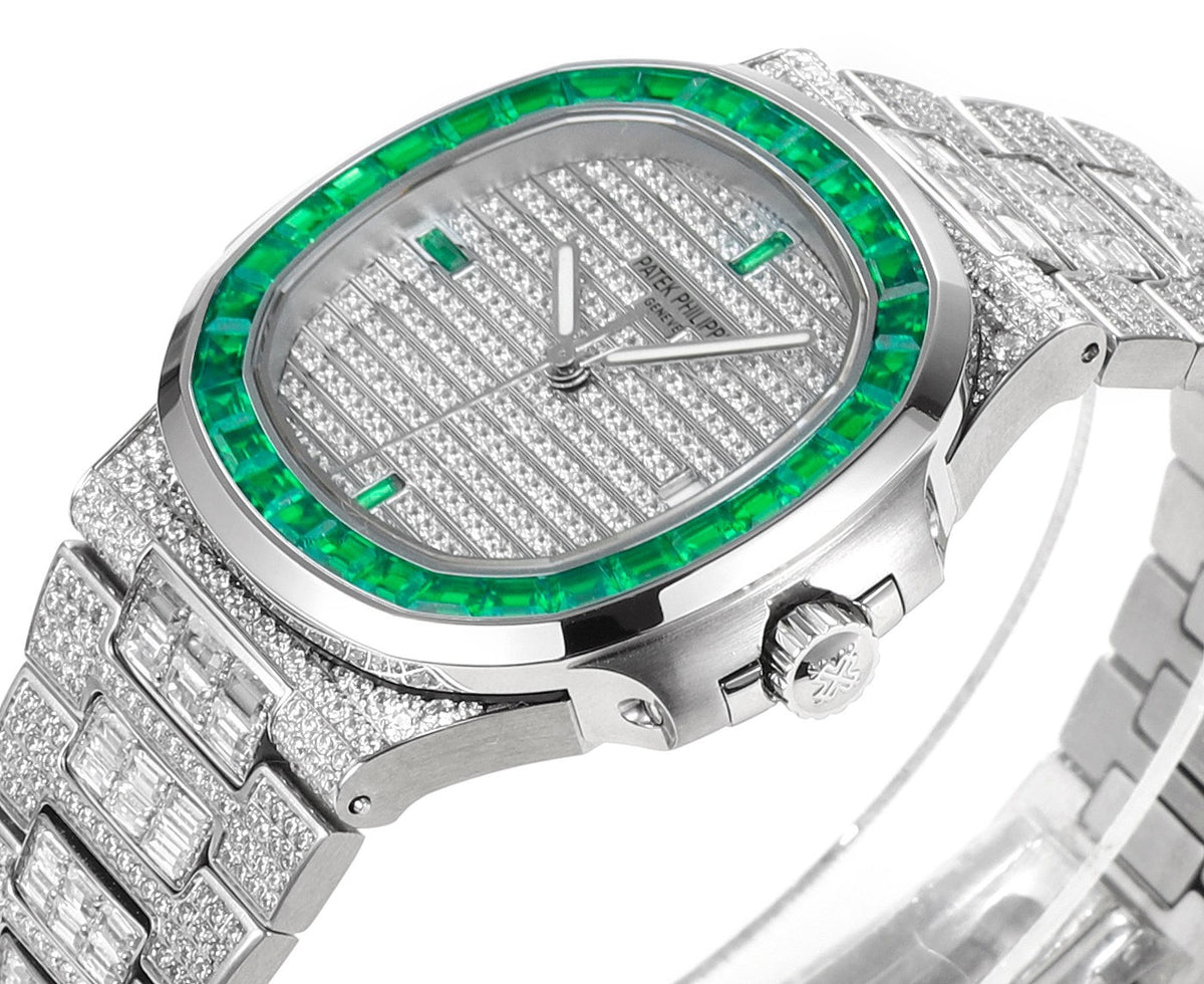 Patek Philippe Nautilus 40mm Full Diamond Automatic Watch | Cal.324 SC Movement Stainless Steel Bracelet