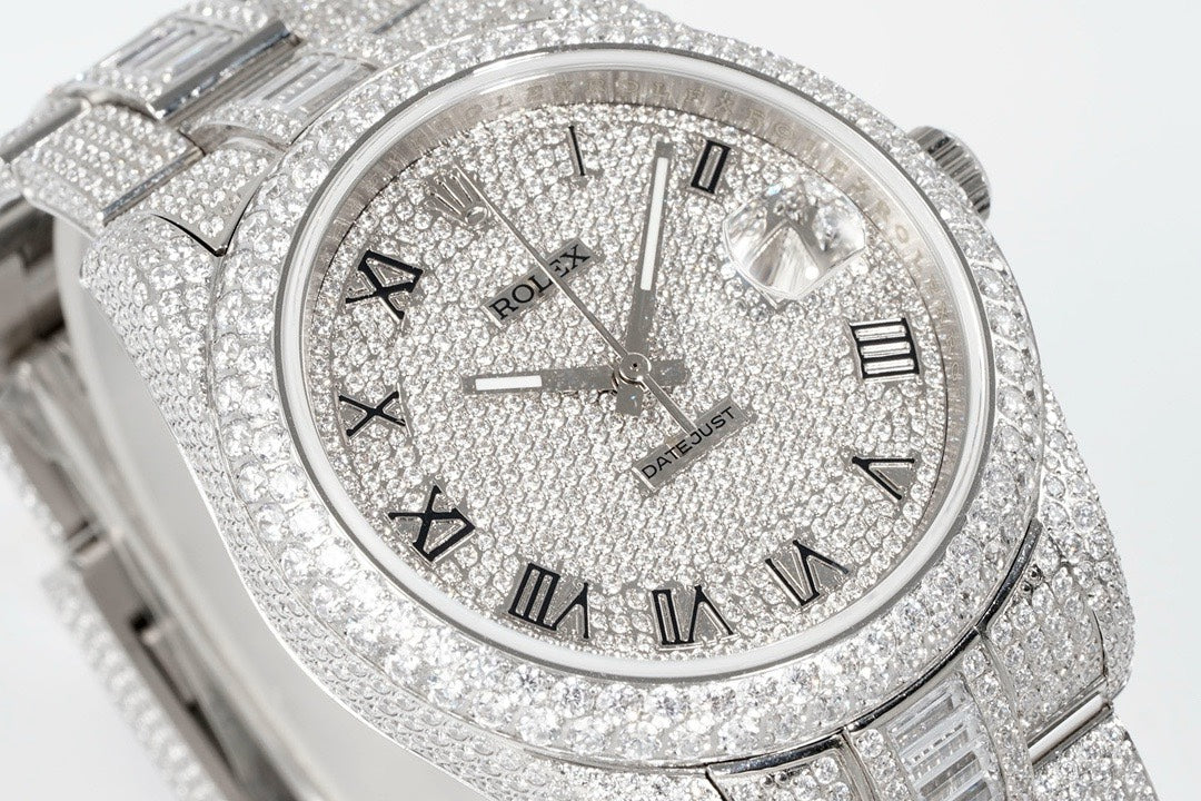 Rolex TW Factory Fully Iced‑Out Datejust 41mm Men Watch, Full Paved Stones, 2824 Automatic Movement