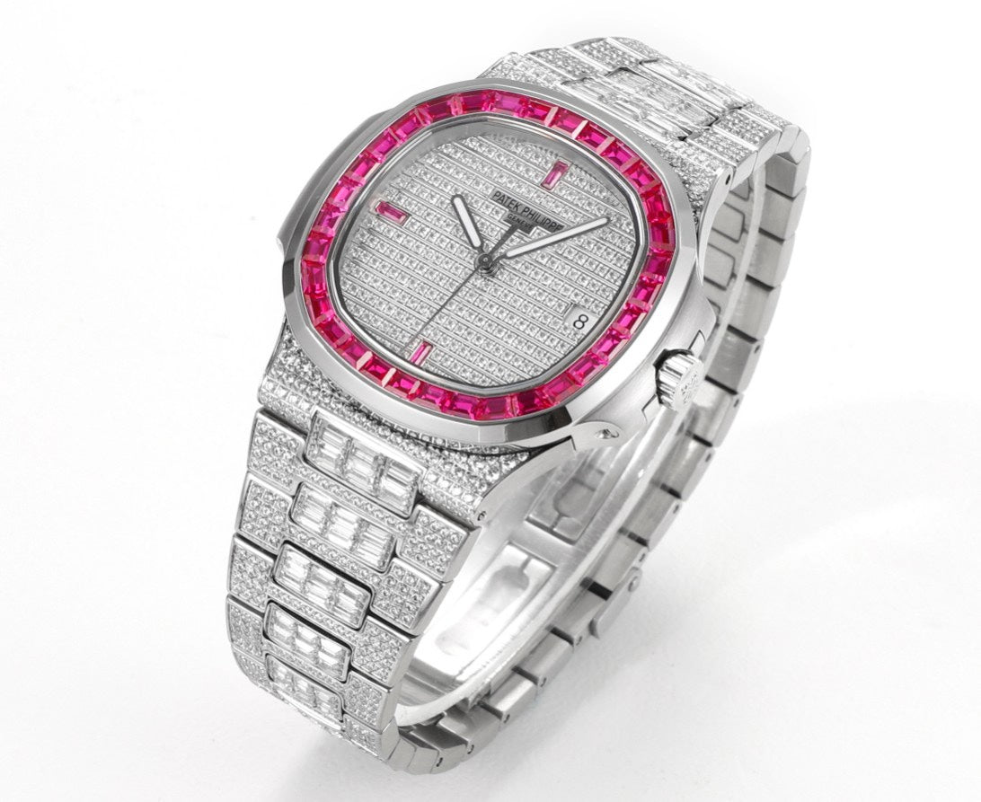 Patek Philippe Nautilus 40mm Full Diamond Automatic Watch | Cal.324 SC Movement Stainless Steel Bracelet