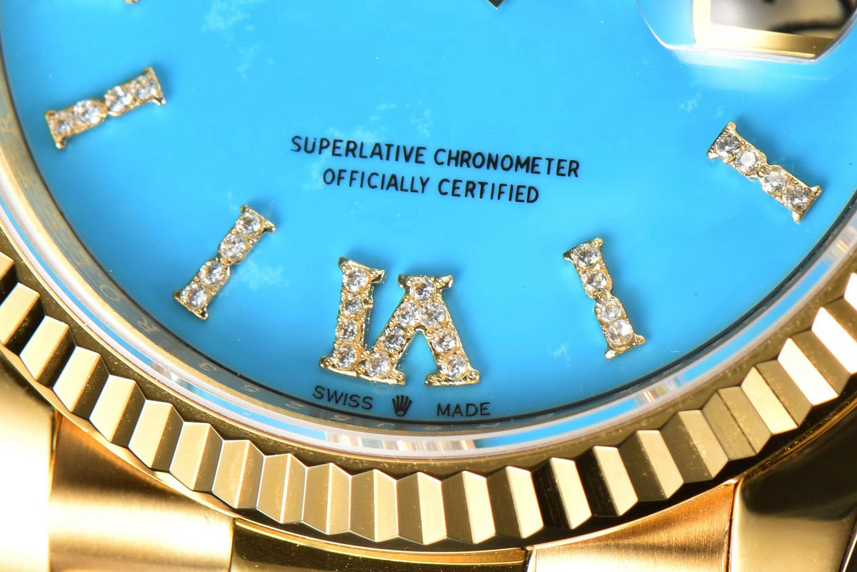Rolex Day-Date 36 Hidden 6 Diamond Roman Markers | CS Factory Natural Gemstone Dial 904L Steel Watch