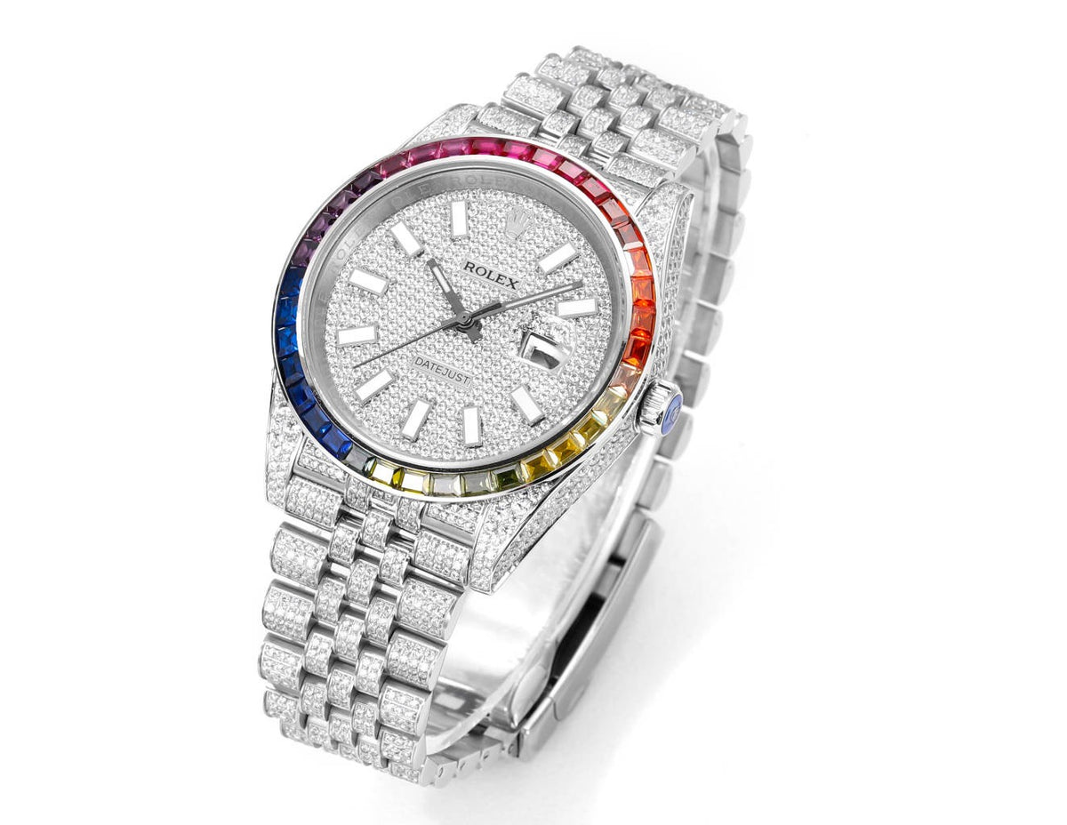 Rolex MS Factory Datejust 41mm Full‑Paved Diamond Watch 904L Steel 3235 Automatic Movement Rainbow Bezel