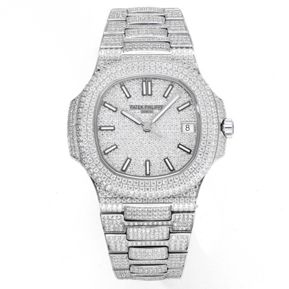 Patek Philippe Nautilus 40mm Full Diamond Automatic Watch | Cal.324 SC Movement Stainless Steel Bracelet