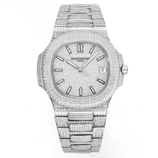 Patek Philippe Nautilus 40mm Full Diamond Automatic Watch | Cal.324 SC Movement Stainless Steel Bracelet