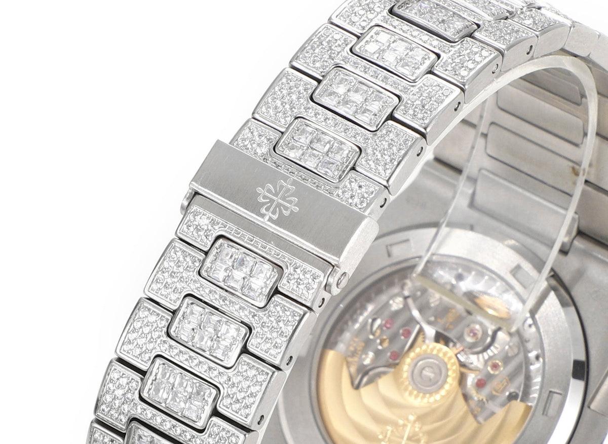 Patek Philippe Nautilus 40mm Full Diamond Automatic Watch | Cal.324 SC Movement Stainless Steel Bracelet