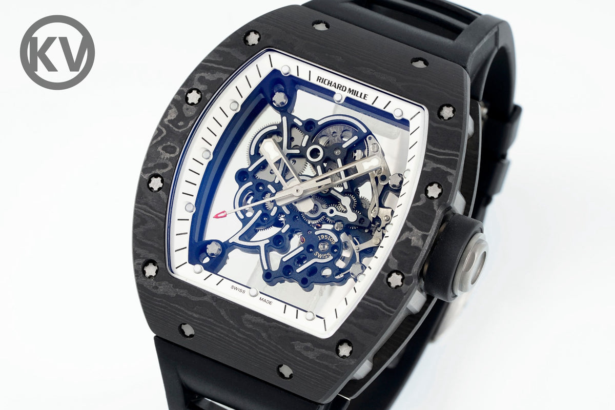 Richard Mille RM055 Tonneau Hollow Automatic Watch Light 74.3g FKM Rubber Strap