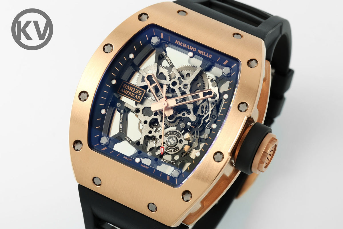 Richard Mille RM035 Americas Hollow Tonneau Mechanical Watch Magnesium Alloy Rubber Strap Multi Colors