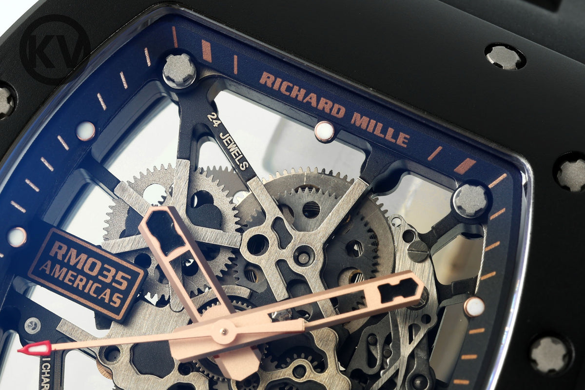 Richard Mille RM035 Americas Hollow Tonneau Mechanical Watch Magnesium Alloy Rubber Strap Multi Colors