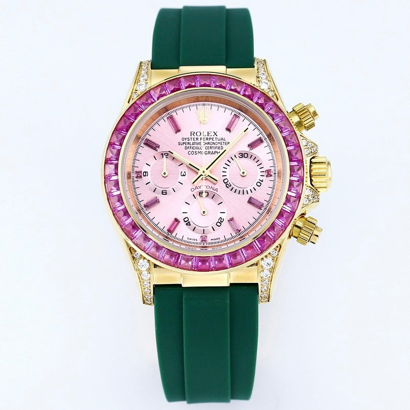 Rolex Cosmograph Daytona Super Clone Watch | Sakura Pink Dial, Pink Ruby Bezel, 43mm