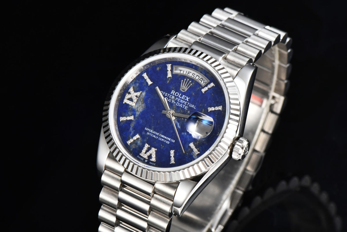 Rolex Day-Date 36 Hidden 6 Diamond Roman Markers | CS Factory Natural Gemstone Dial 904L Steel Watch