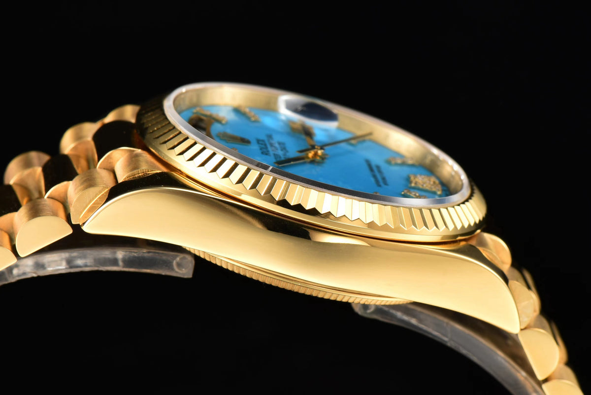 Rolex Day-Date 36 Hidden 6 Diamond Roman Markers | CS Factory Natural Gemstone Dial 904L Steel Watch