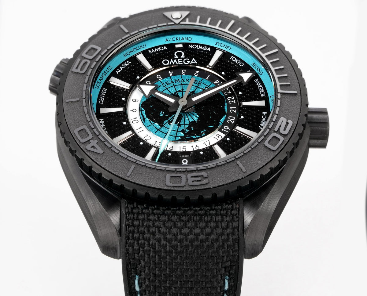 OMEGA Seamaster Planet Ocean 600M Worldtimer Full Black Ceramic Dive Watch