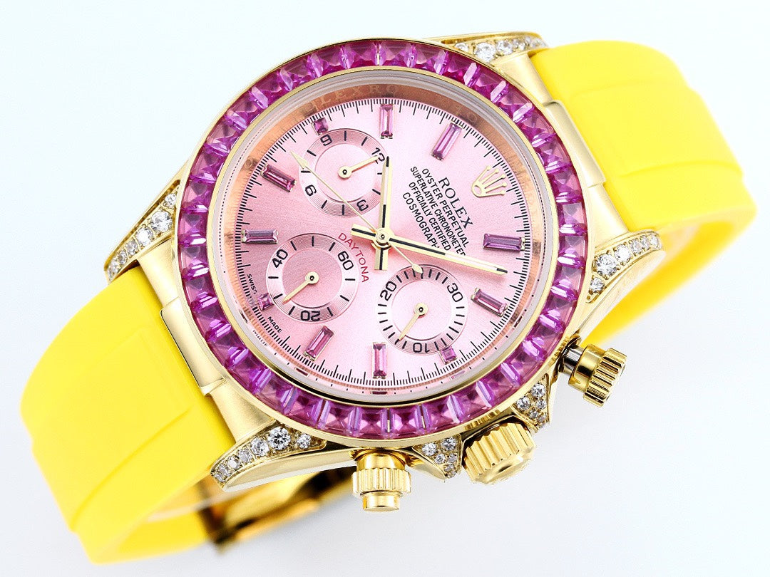 Rolex Cosmograph Daytona Super Clone Watch | Sakura Pink Dial, Pink Ruby Bezel, 43mm