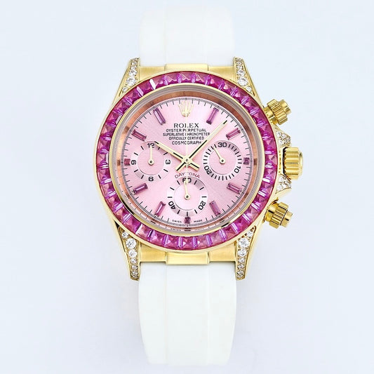 Rolex Cosmograph Daytona Super Clone Watch | Sakura Pink Dial, Pink Ruby Bezel, 43mm