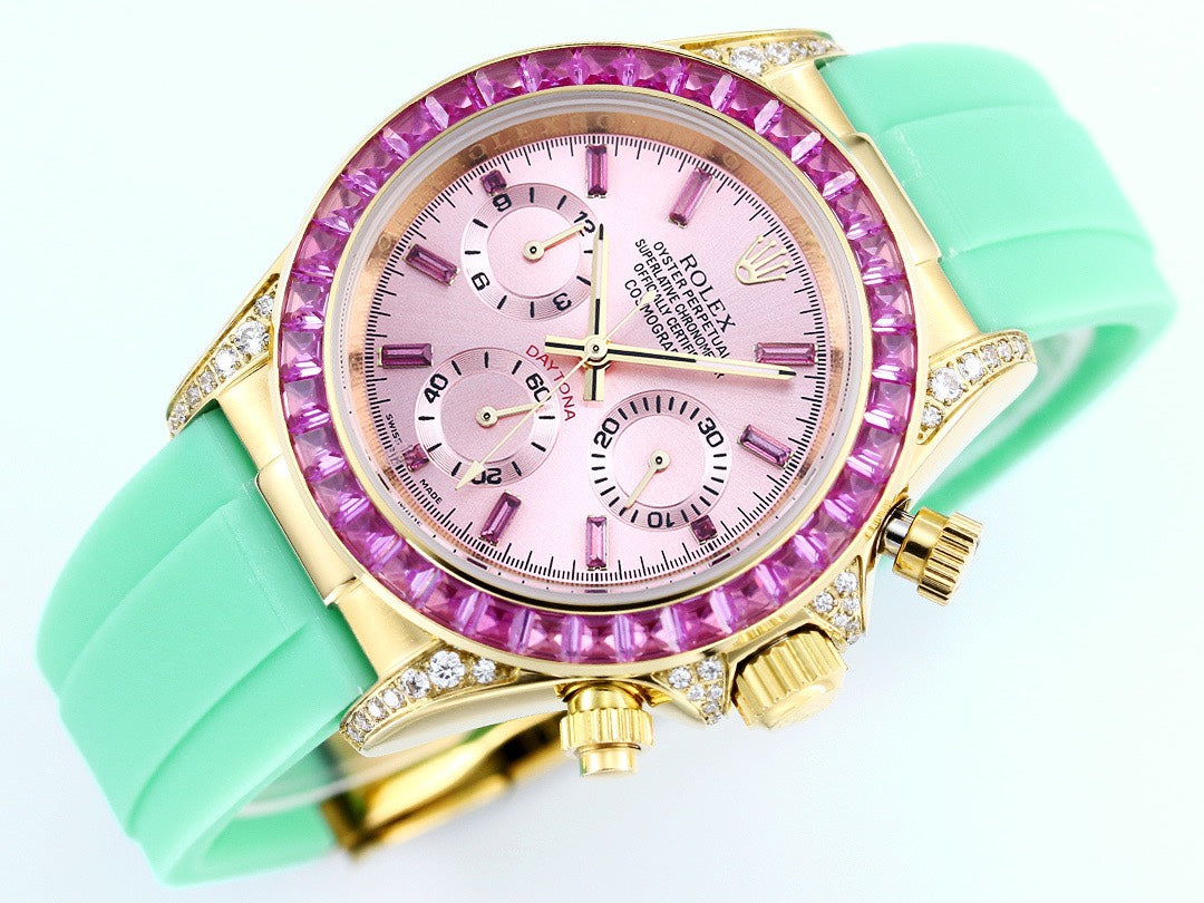Rolex Cosmograph Daytona Super Clone Watch | Sakura Pink Dial, Pink Ruby Bezel, 43mm