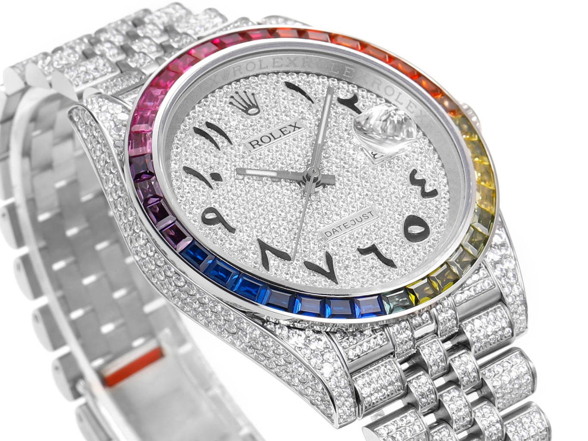 Rolex MS Factory Datejust 41mm Full‑Paved Diamond Watch 904L Steel 3235 Automatic Movement Rainbow Bezel