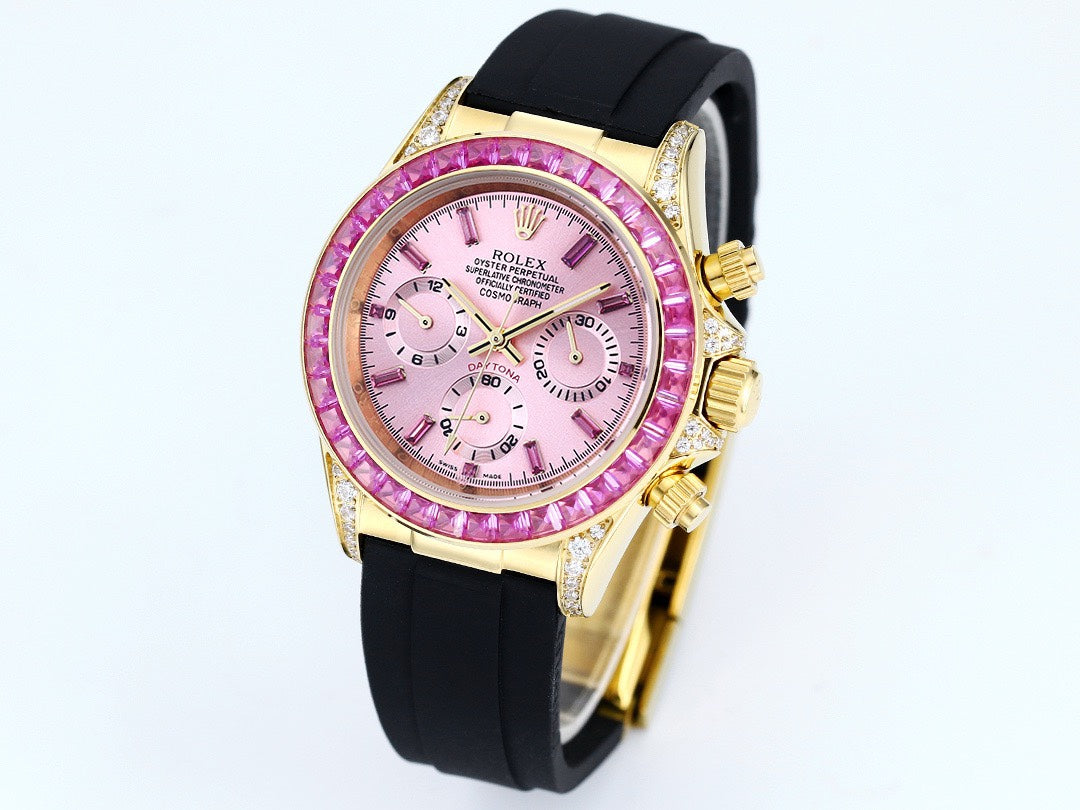 Rolex Cosmograph Daytona Super Clone Watch | Sakura Pink Dial, Pink Ruby Bezel, 43mm