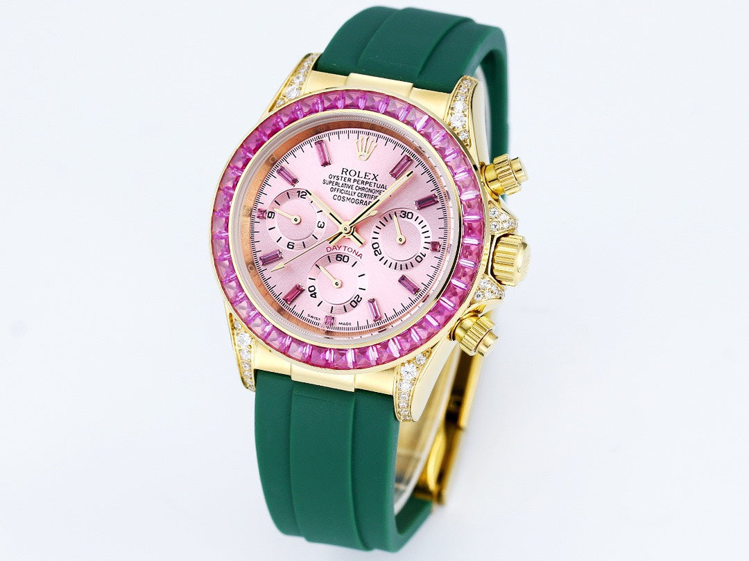 Rolex Cosmograph Daytona Super Clone Watch | Sakura Pink Dial, Pink Ruby Bezel, 43mm