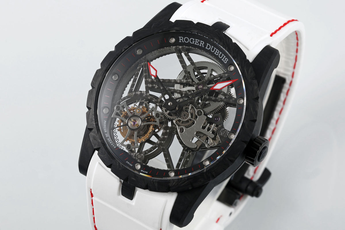 Roger Dubuis Excalibur V4 Skeleton Tourbillon Carbon Fiber Watch NEW Factory Super Clone