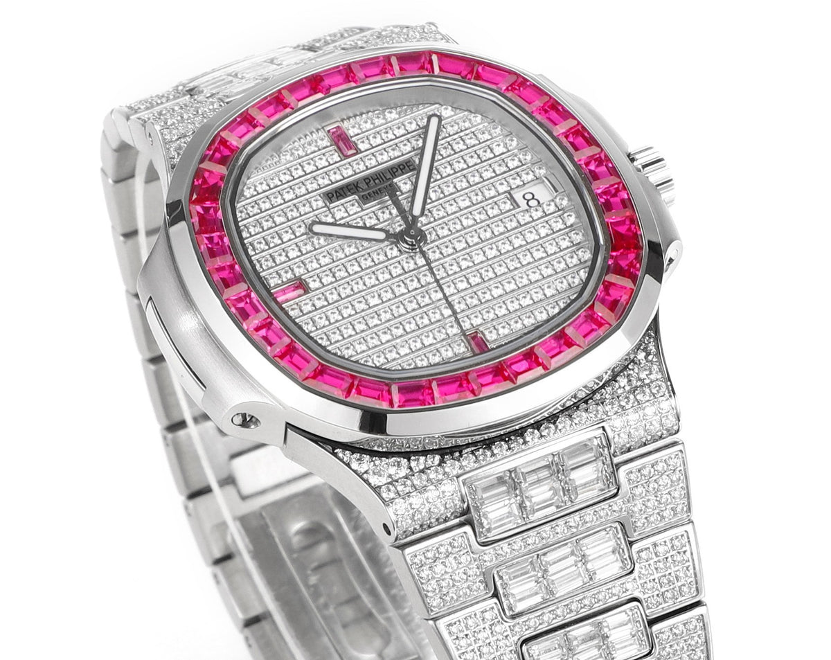 Patek Philippe Nautilus 40mm Full Diamond Automatic Watch | Cal.324 SC Movement Stainless Steel Bracelet