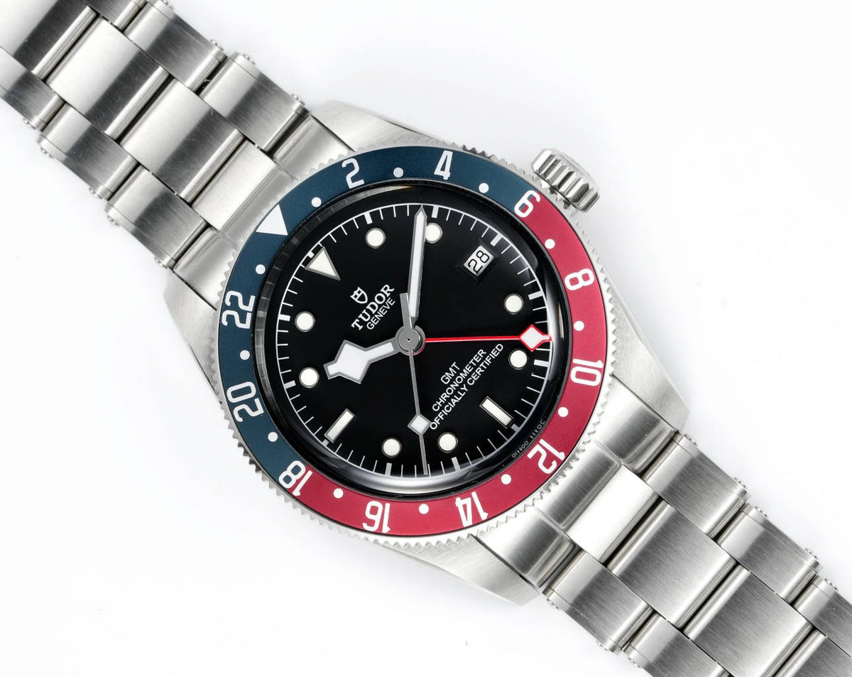 Tudor Black Bay GMT Automatic Diver Watch 41mm, Domed Sapphire Crystal, Rivet Stainless Steel Bracelet, Multiple Ceramic Bezel Color Options