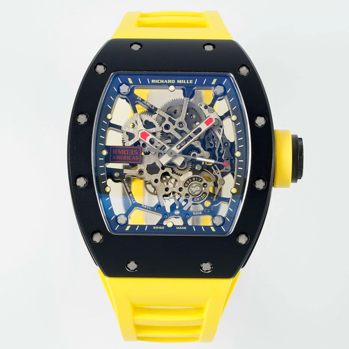 Richard Mille RM035 Americas Hollow Tonneau Mechanical Watch Magnesium Alloy Rubber Strap Multi Colors
