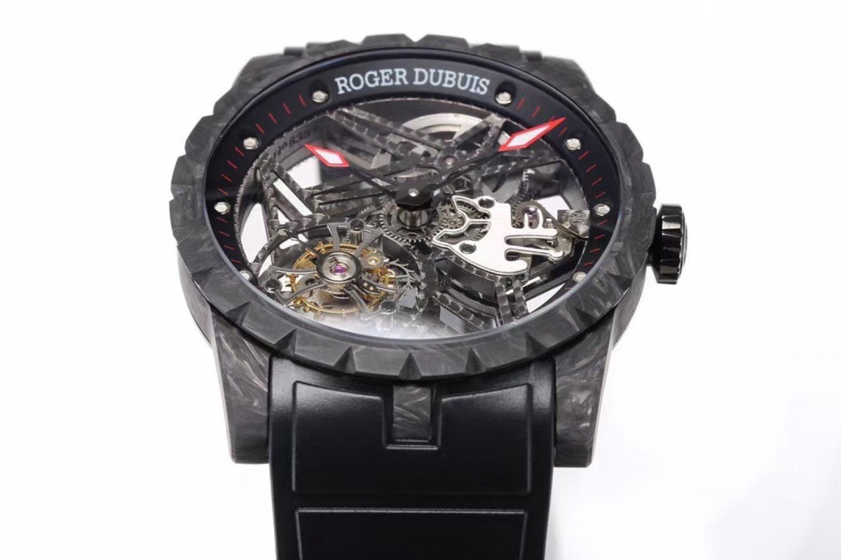 Roger Dubuis Excalibur V4 Skeleton Tourbillon Carbon Fiber Watch NEW Factory Super Clone