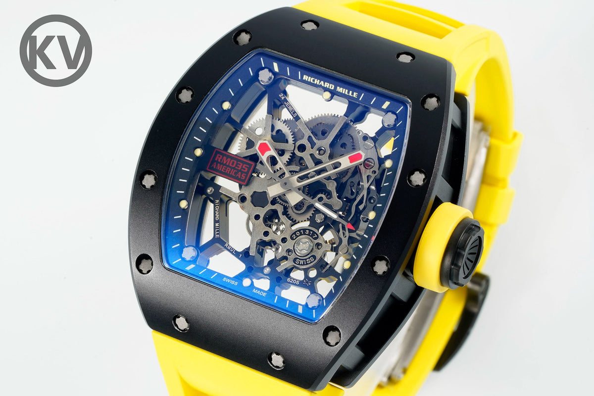 Richard Mille RM035 Americas Hollow Tonneau Mechanical Watch Magnesium Alloy Rubber Strap Multi Colors