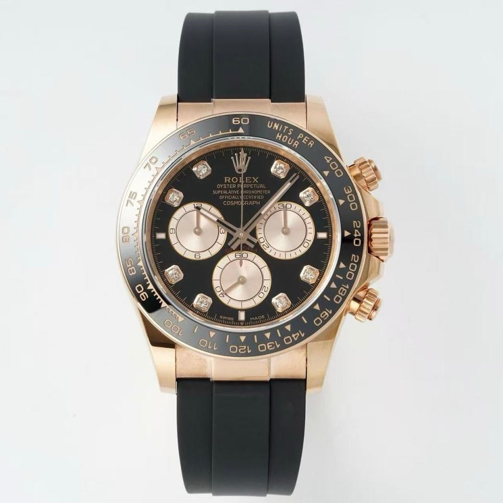 Rolex Cosmograph Daytona 40mm Rubber Strap Weighted 18K Gold‑Plated Cal.4131 Chronograph Movement