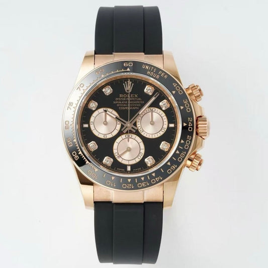 Rolex Cosmograph Daytona 40mm Rubber Strap Weighted 18K Gold‑Plated Cal.4131 Chronograph Movement