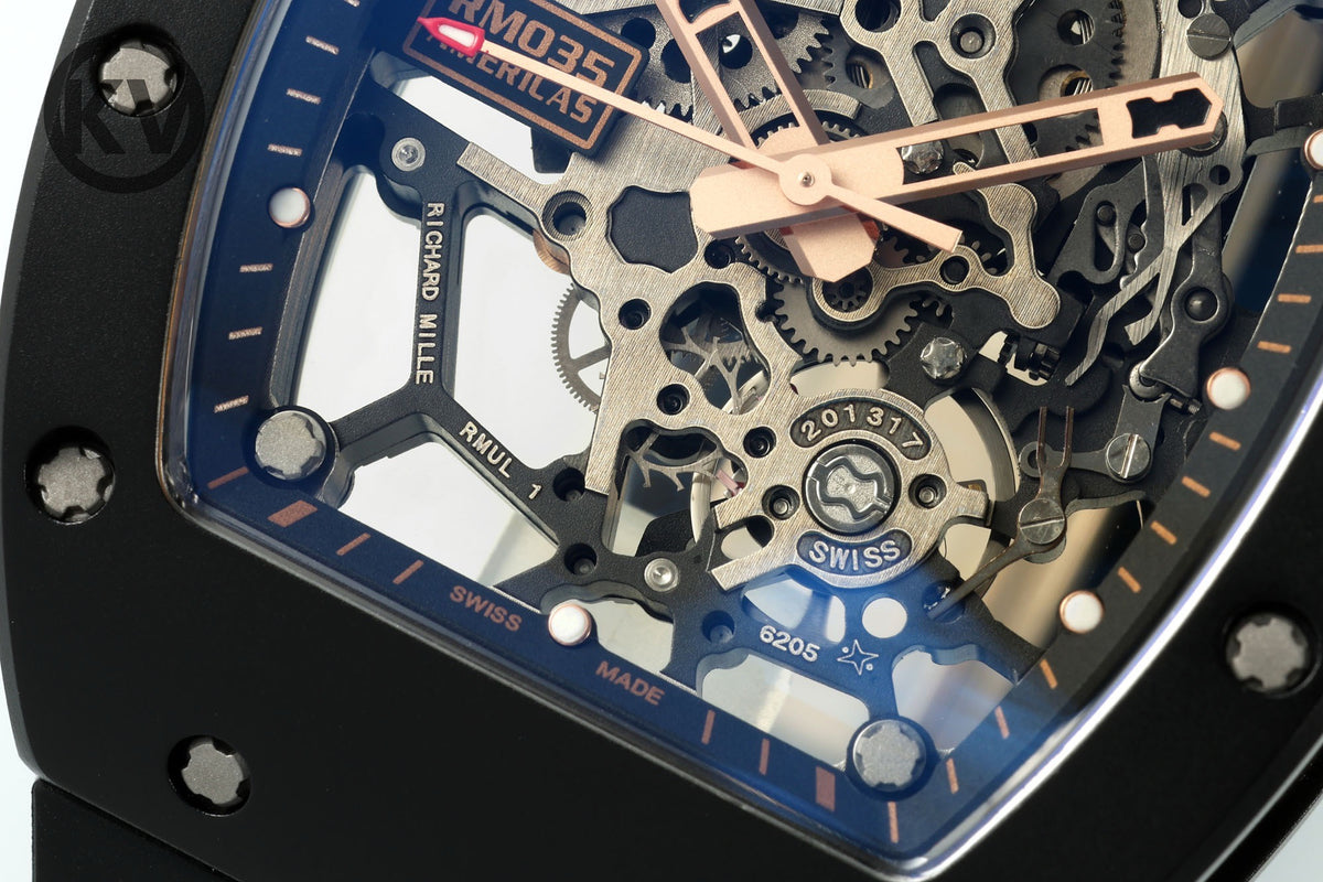 Richard Mille RM035 Americas Hollow Tonneau Mechanical Watch Magnesium Alloy Rubber Strap Multi Colors