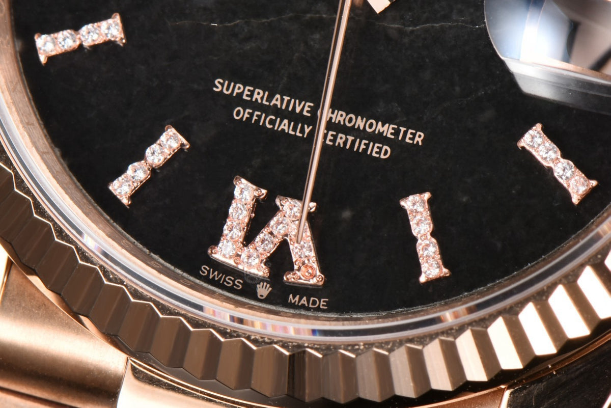 Rolex Day-Date 36 Hidden 6 Diamond Roman Markers | CS Factory Natural Gemstone Dial 904L Steel Watch