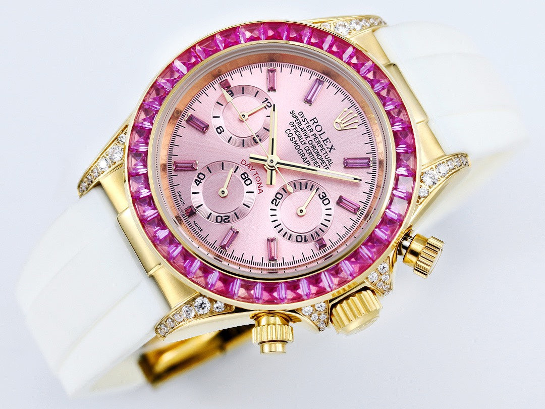 Rolex Cosmograph Daytona Super Clone Watch | Sakura Pink Dial, Pink Ruby Bezel, 43mm