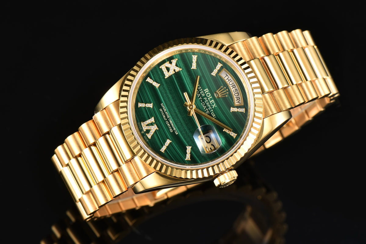 Rolex Day-Date 36 Hidden 6 Diamond Roman Markers | CS Factory Natural Gemstone Dial 904L Steel Watch