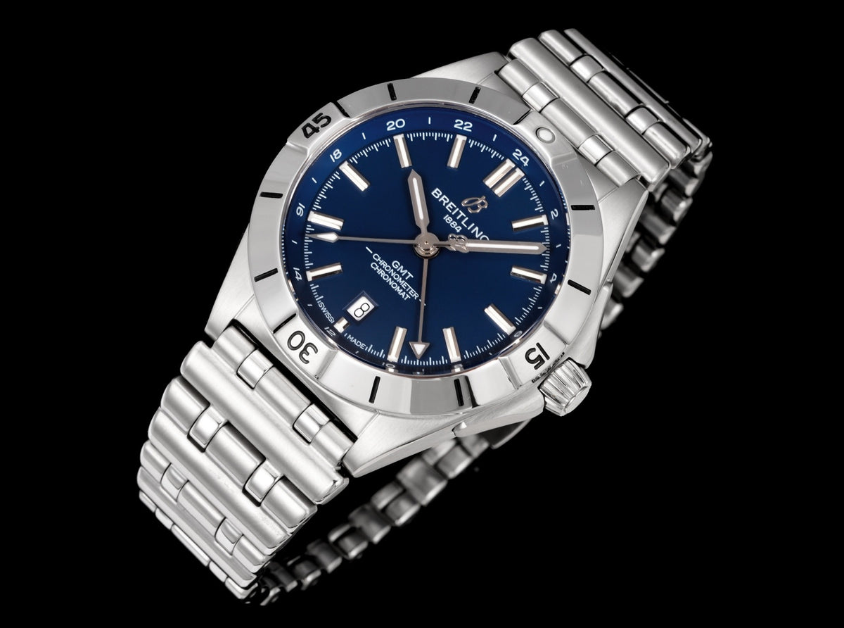 Breitling Chronomat GMT 40mm Automatic Steel Watch Multi‑Color Dial Bullet Bracelet
