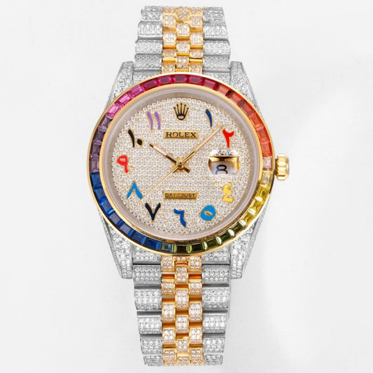 Rolex MS Factory Datejust 41mm Full‑Paved Diamond Watch 904L Steel 3235 Automatic Movement Rainbow Bezel