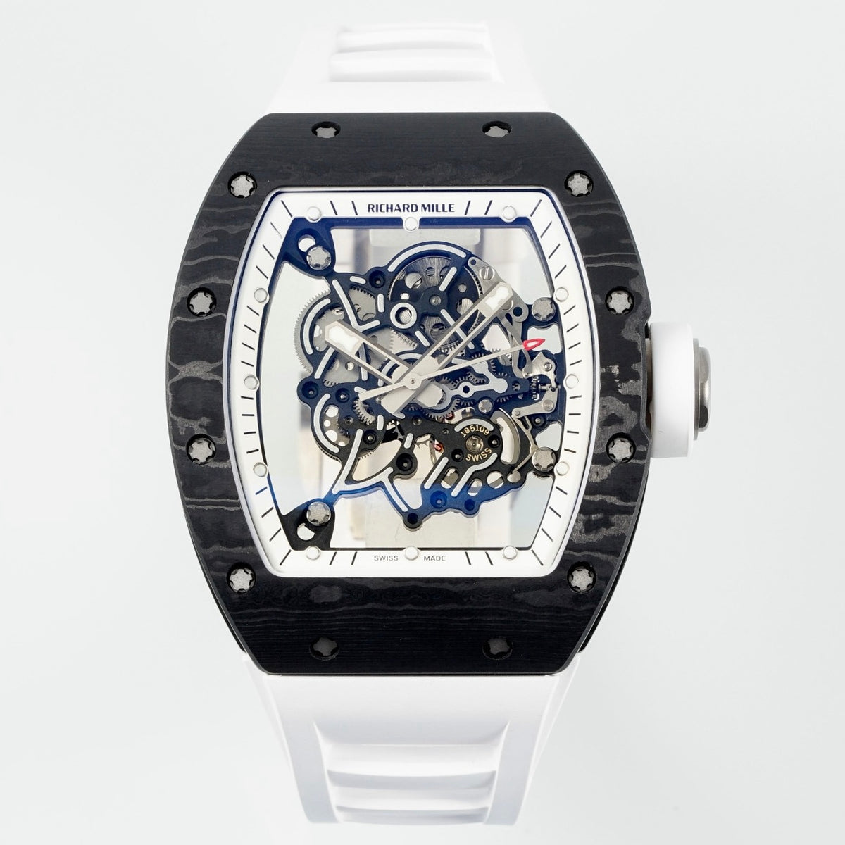 Richard Mille RM055 Tonneau Hollow Automatic Watch Light 74.3g FKM Rubber Strap