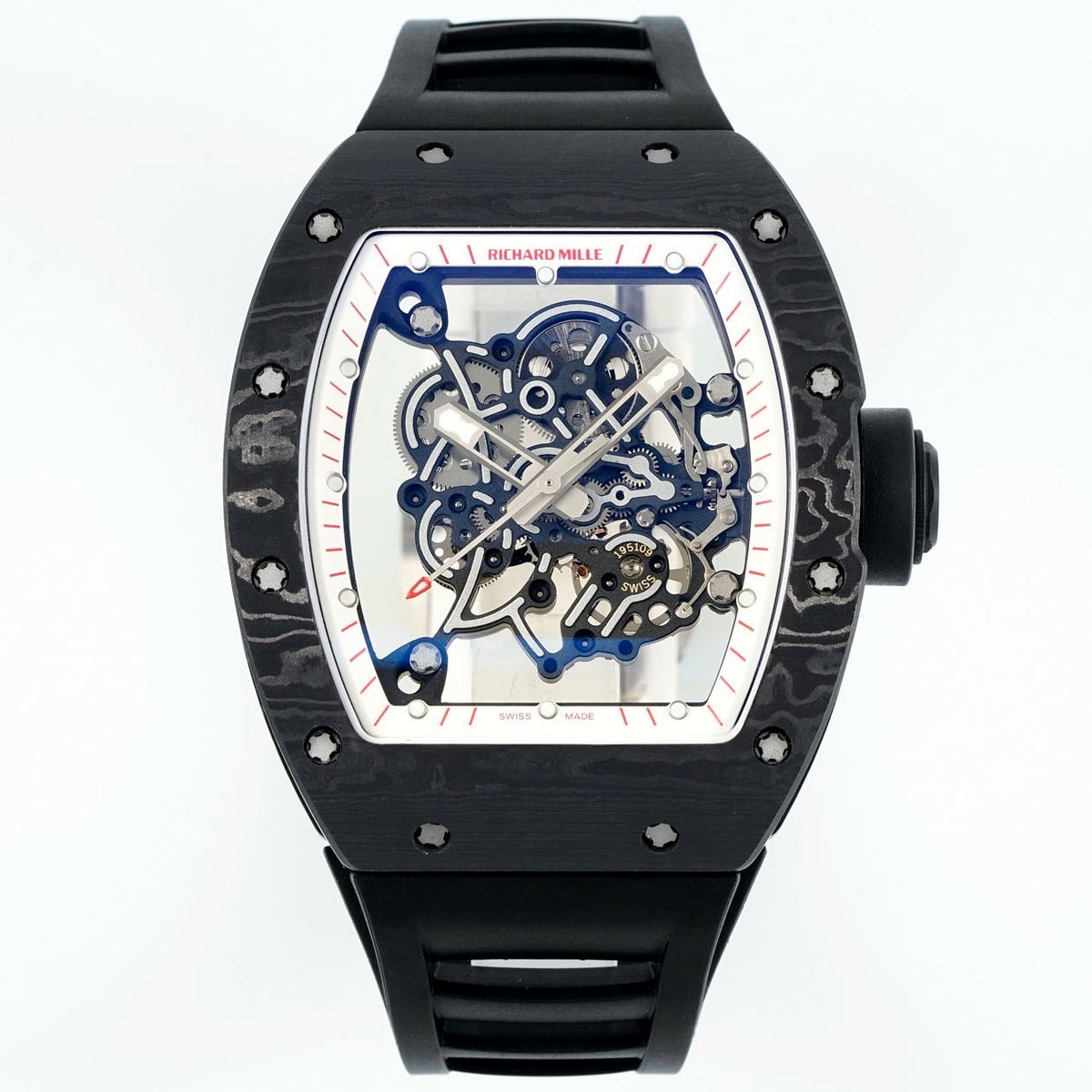 Richard Mille RM055 Tonneau Hollow Automatic Watch Light 74.3g FKM Rubber Strap