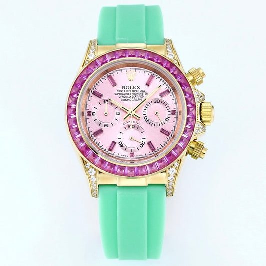 Rolex Cosmograph Daytona Super Clone Watch | Sakura Pink Dial, Pink Ruby Bezel, 43mm