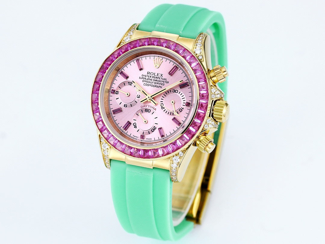 Rolex Cosmograph Daytona Super Clone Watch | Sakura Pink Dial, Pink Ruby Bezel, 43mm