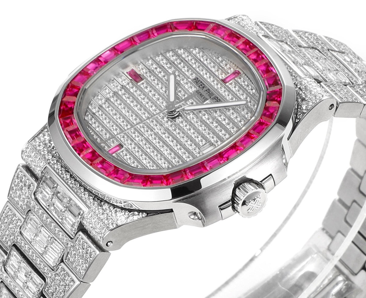 Patek Philippe Nautilus 40mm Full Diamond Automatic Watch | Cal.324 SC Movement Stainless Steel Bracelet