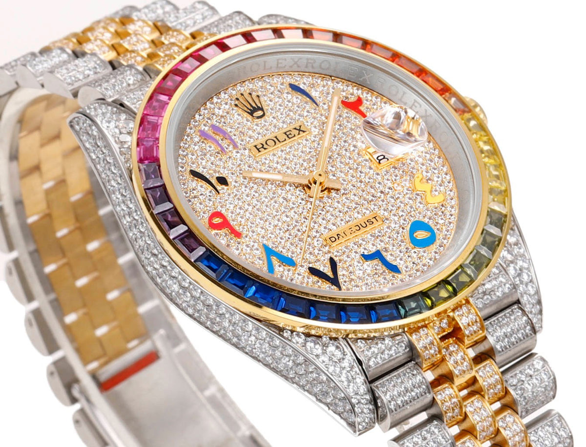 Rolex MS Factory Datejust 41mm Full‑Paved Diamond Watch 904L Steel 3235 Automatic Movement Rainbow Bezel
