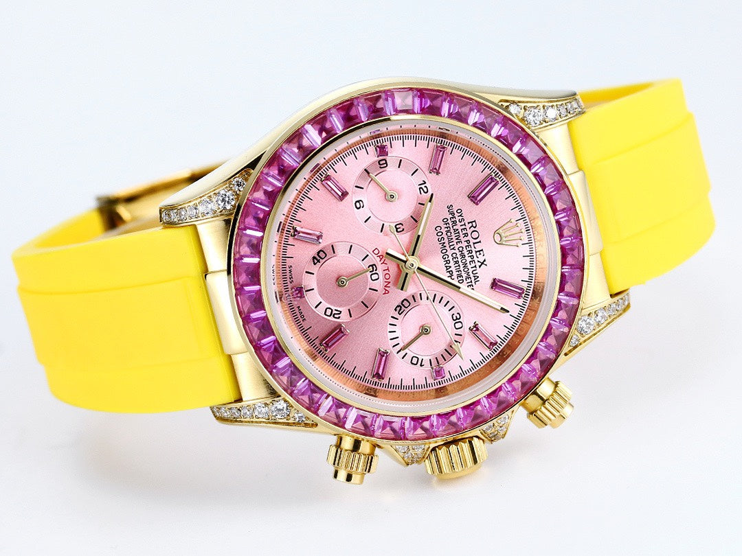 Rolex Cosmograph Daytona Super Clone Watch | Sakura Pink Dial, Pink Ruby Bezel, 43mm